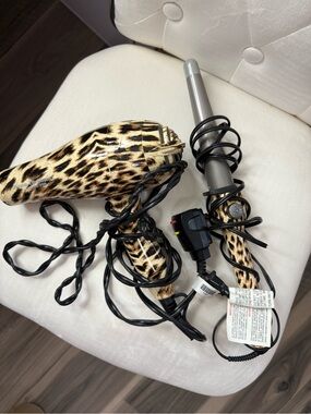 BaByliss Leopard Print Hair Dryer and Curling Wand Set - Brown